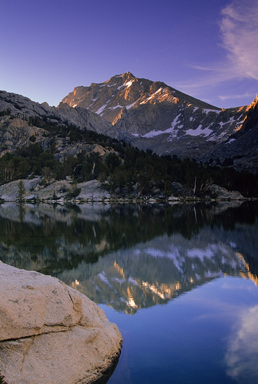 Alpenglow off university peak reflected in kearsarge lakes